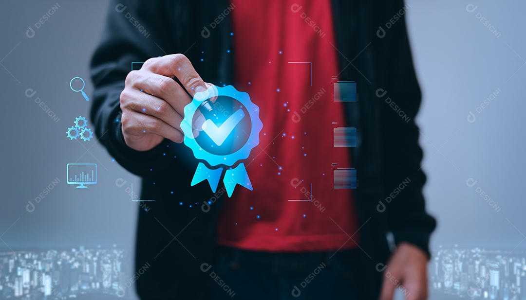 Sinal da garantia de qualidade de serviço superior, certificação ISO e padronização