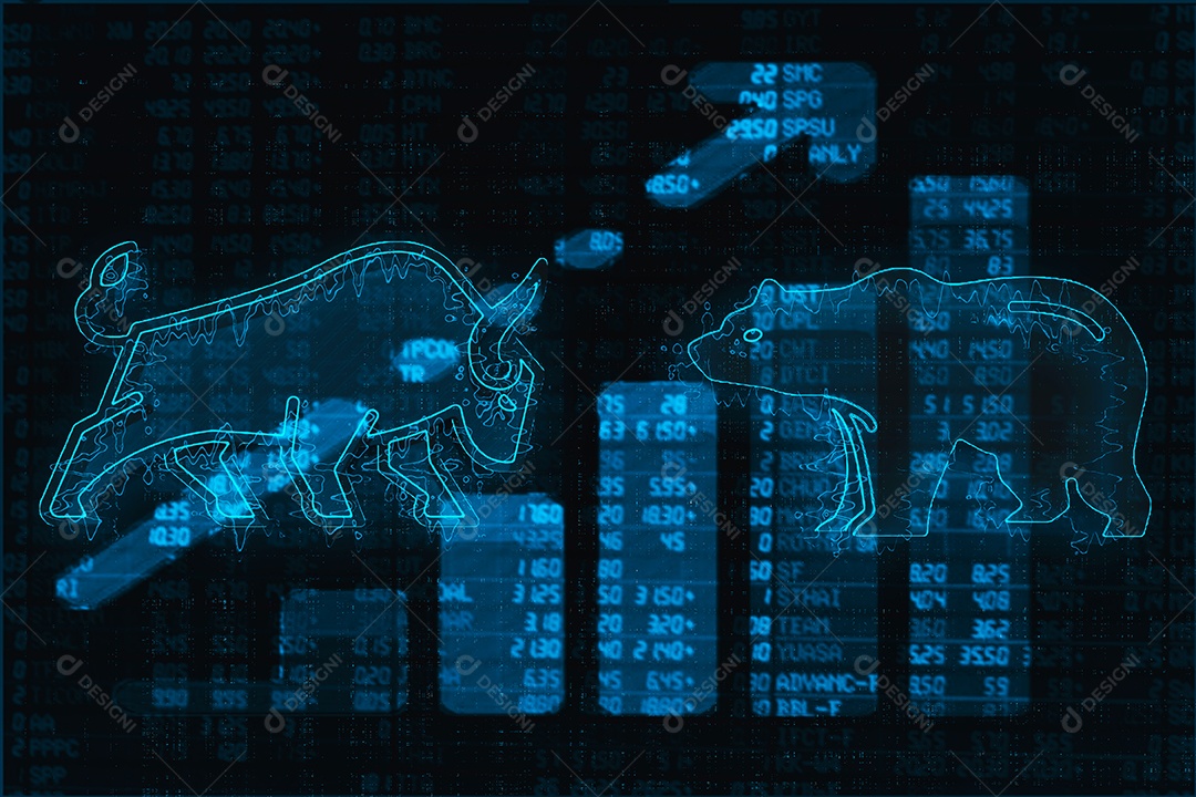 Conceito de mercado de ações ou touro de tecnologia financeira e figura