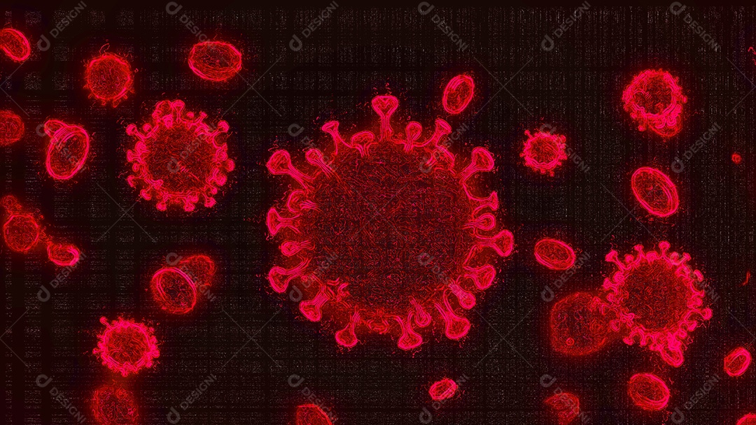Surto de gripe do vírus corona  covid-19, visão microscópica das células flutuantes