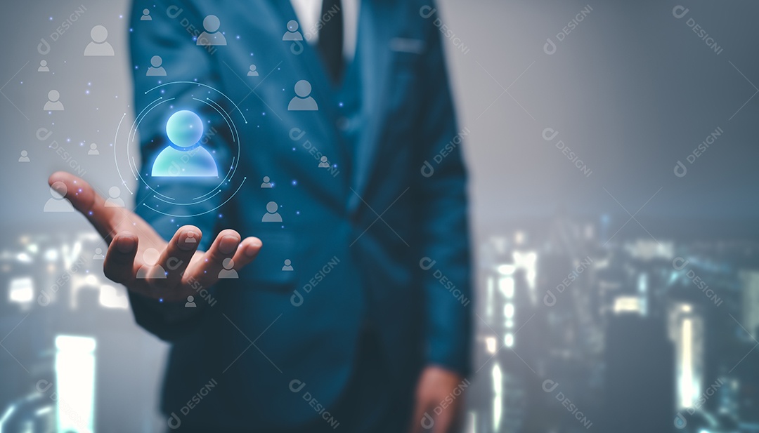 ícone humano virtual para grupo de clientes de foco ou conceito de recrutamento e desenvolvimento humano.