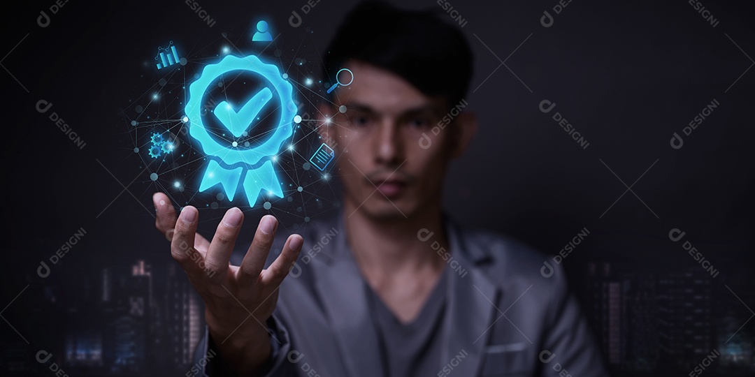 Sinal da garantia de qualidade de serviço superior, certificação ISO e padronização