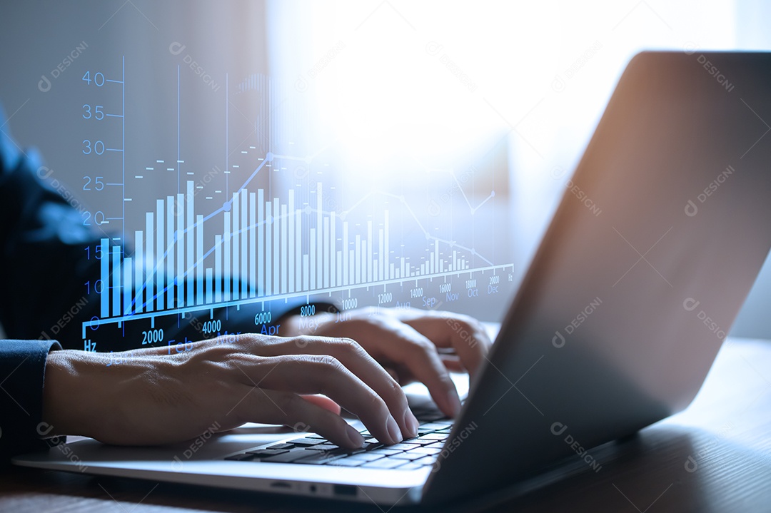 Painel de computador moderno trabalhando analisando dados de vendas financeiras