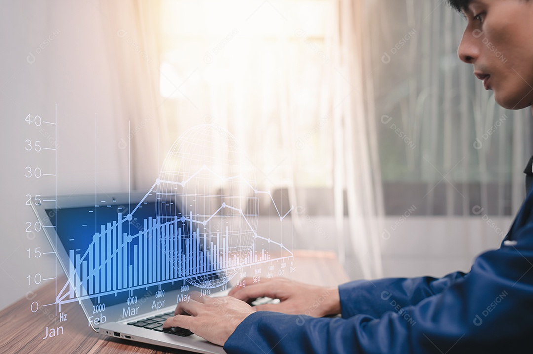 Painel de computador moderno trabalhando analisando dados de vendas financeiras