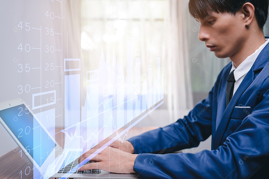 Painel de computador moderno trabalhando analisando dados de vendas financeiras