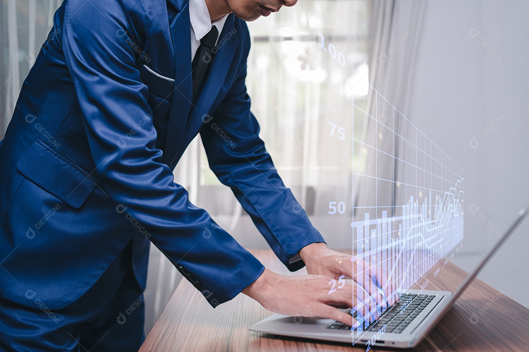 Painel de computador moderno trabalhando analisando dados de vendas financeiras