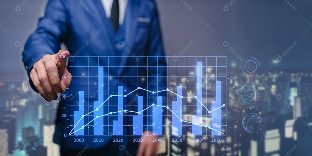 Painel de computador moderno trabalhando analisando dados de vendas financeiras