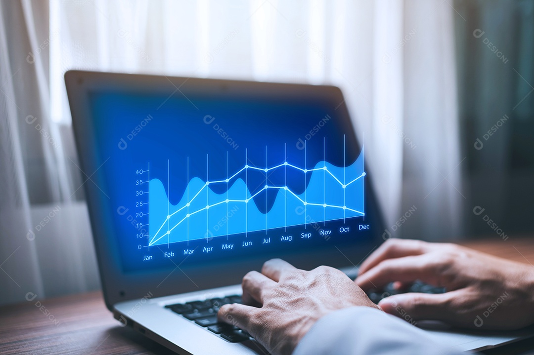 Painel de computador moderno trabalhando analisando dados de vendas financeiras