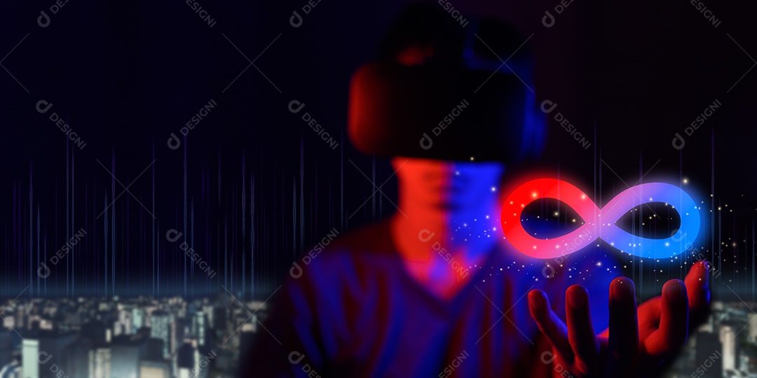 Conexão da comunidade do símbolo do infinito da realidade virtual do sistema