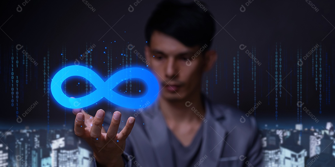 Conexão da comunidade do símbolo do infinito da realidade virtual do sistema