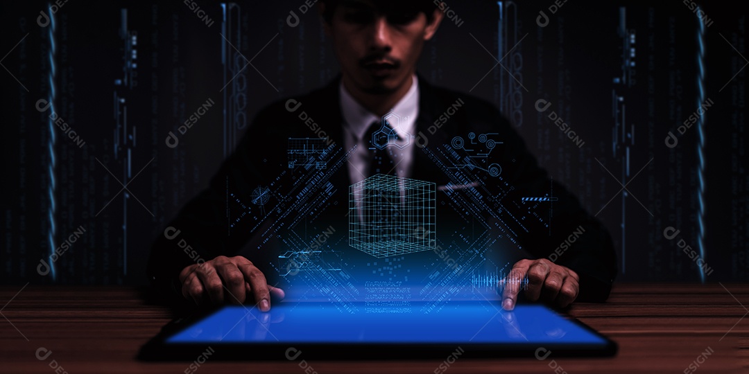 Conceito de tecnologia do mundo cibernético digital Metaverse. interface de painel