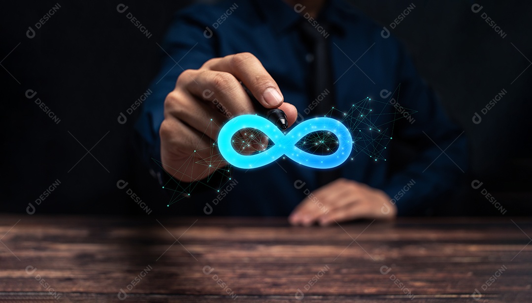 Conexão da comunidade do símbolo do infinito da realidade virtual do sistema