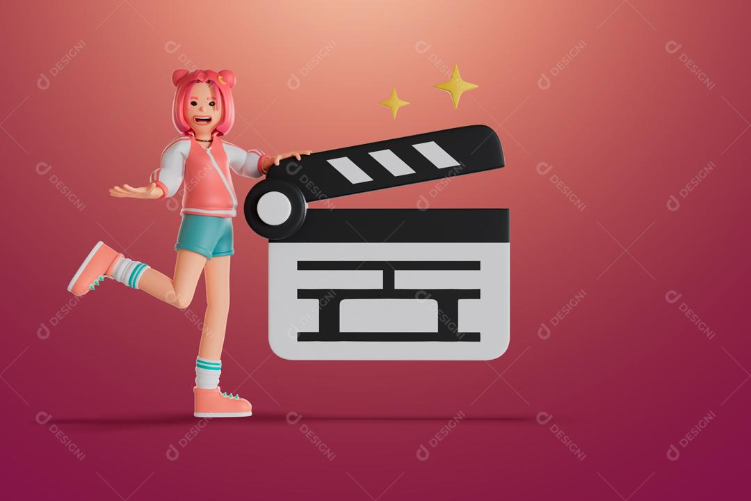 Mulher e ardósia de filme ilustração 3D PSD