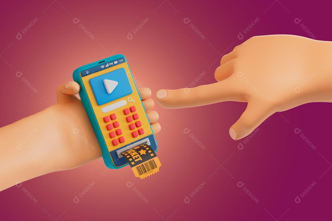 Mão selecionando o assento desejado on line de pagamento de filme ilustração 3D PSD