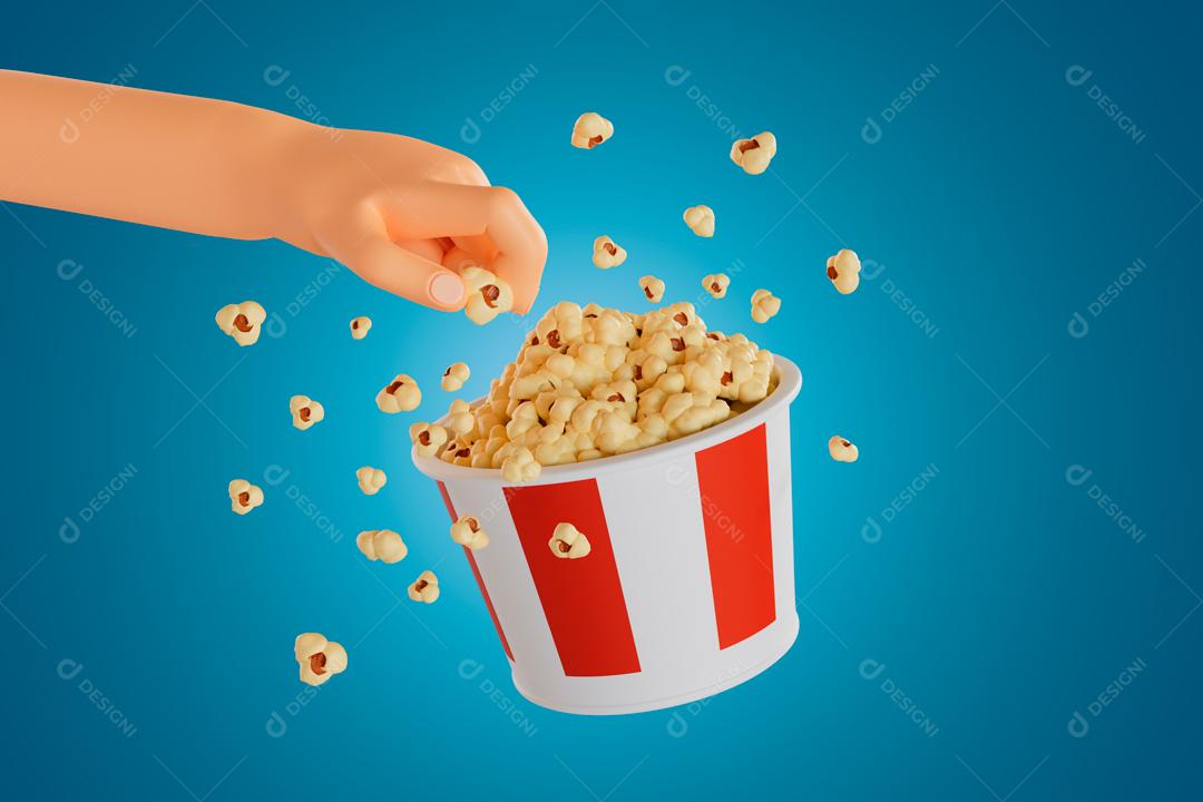 Mão pegando pipoca ilustração 3D PSD