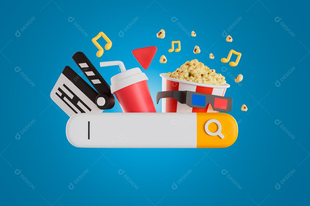Encontre seu filme favorito e aproveite pesquisa de  filmes ilustração 3D PSD