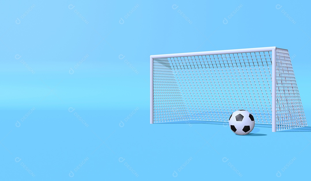 3D render ilustração futebol e gol no fundo azul suave