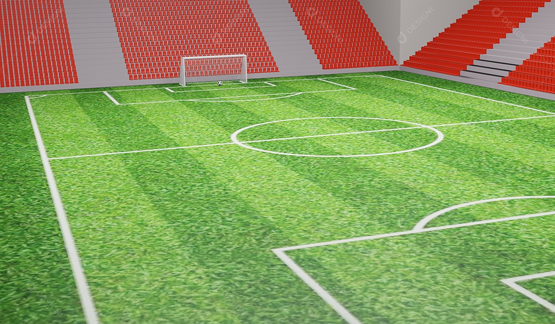 Campo de futebol de ilustração de renderização 3D em exibição de zoom no estádio