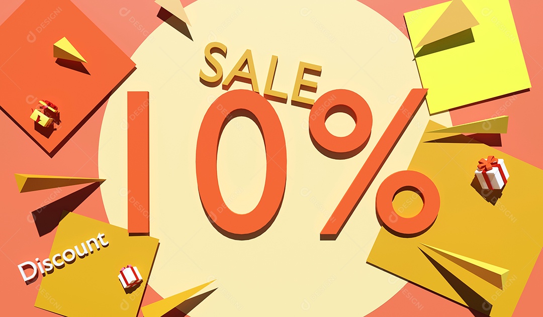 Rótulo de renderização 3D com desconto de 10% para modelo de banner promocional especial, festival de desconto de venda e agora apenas promoção