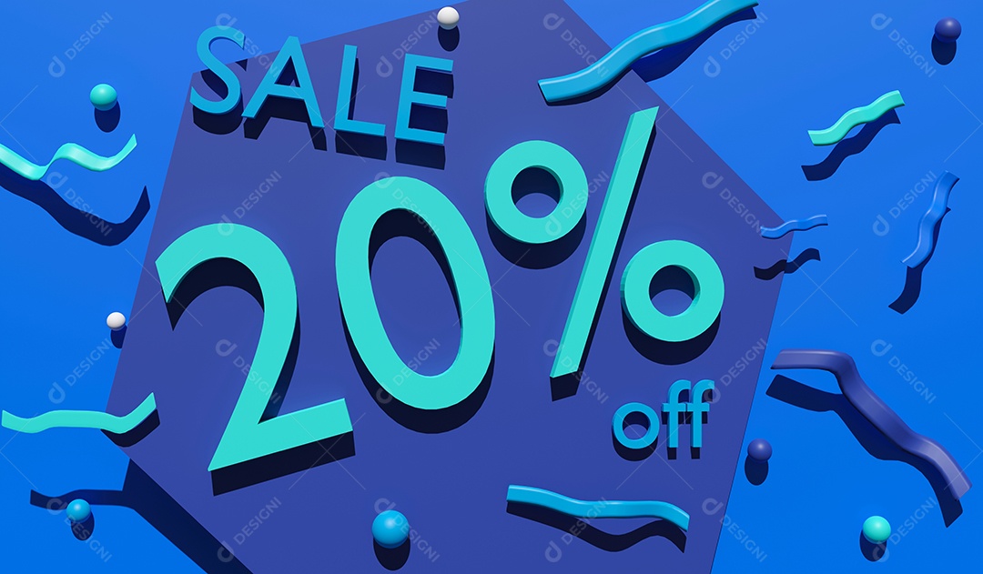 Rótulo de renderização 3D com desconto de 20% para modelo de banner promocional especial, festival de desconto de venda e agora apenas promoção