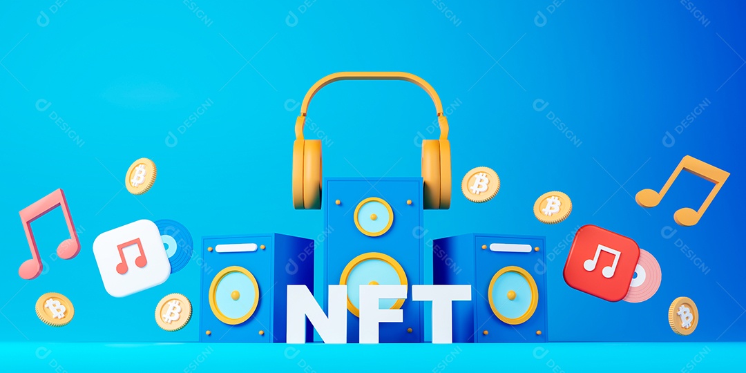 Renderização 3D Caixas de musicas e sigla NFT