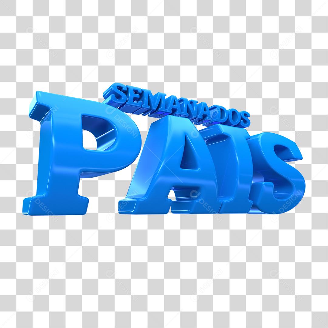 Texto 3D Azul Semana dos Pais Para Composição PNG Transparente