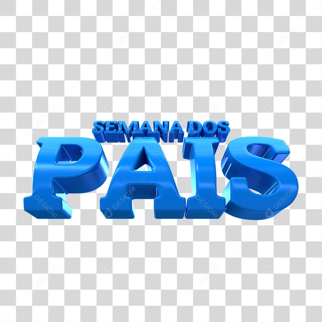 Texto 3D Azul Semana dos Pais Para Composição PNG Transparente
