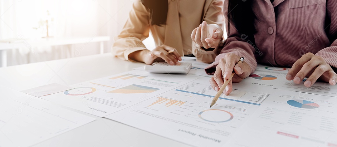 Equipe de negócios analisando tabelas e gráficos de renda