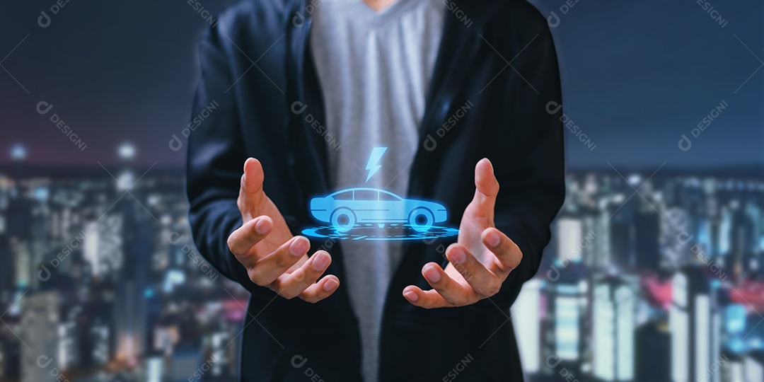 Escolhendo um veículo elétrico. escolha de carro elétrico vs gasolina. apontando para o símbolo