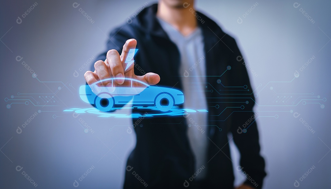 Escolhendo um veículo elétrico. escolha de carro elétrico vs gasolina. apontando para o símbolo