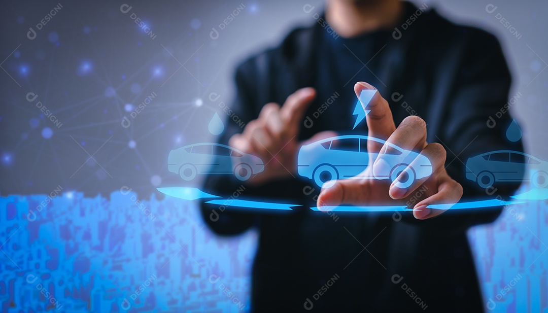 Escolhendo um veículo elétrico. escolha de carro elétrico vs gasolina. apontando para o símbolo