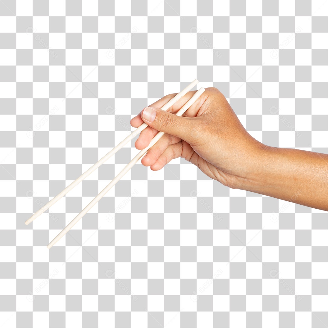 Mão Segurando Pauzinhos de Sushi PNG Transparente