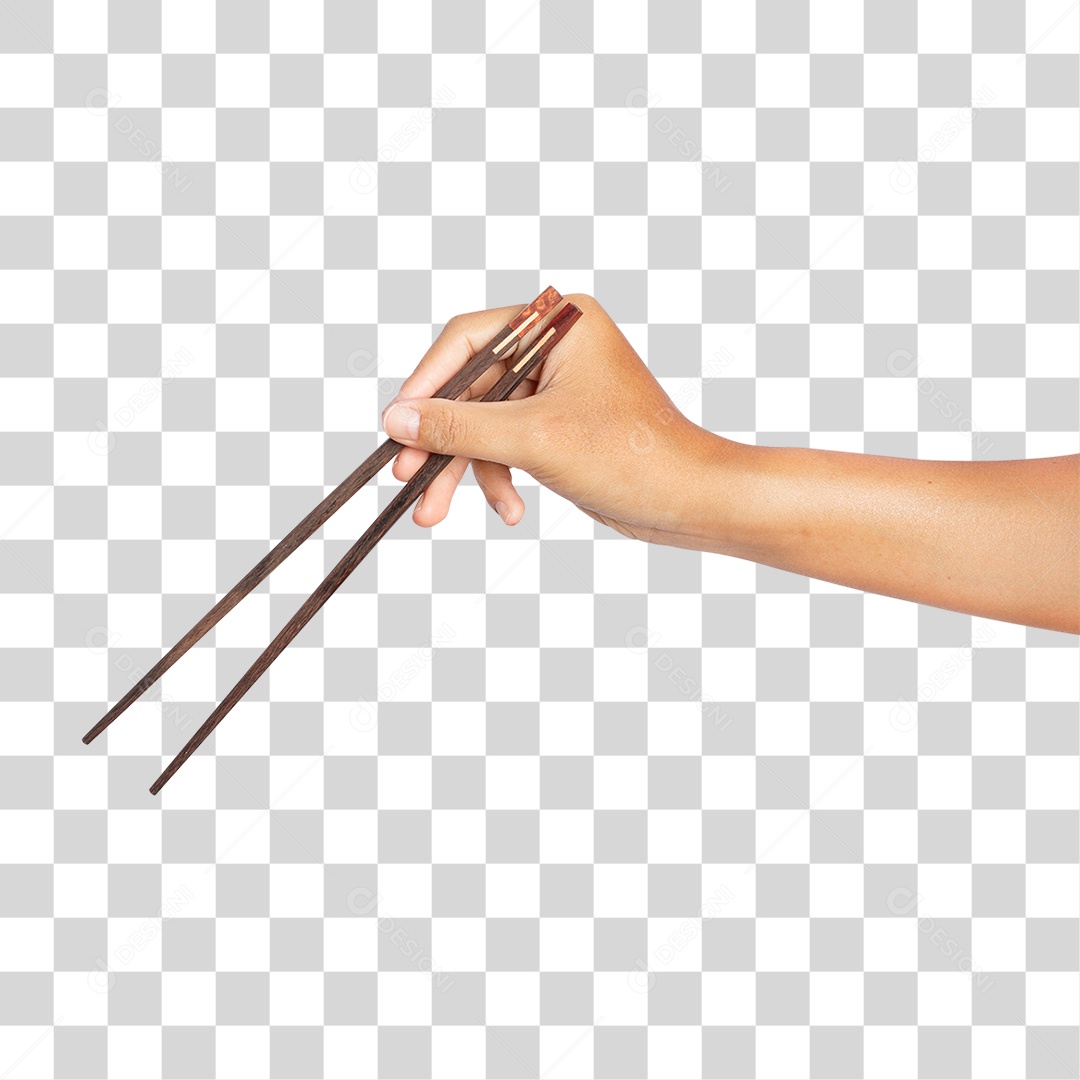 Mão Segurando Pauzinhos de Sushi PNG Transparente