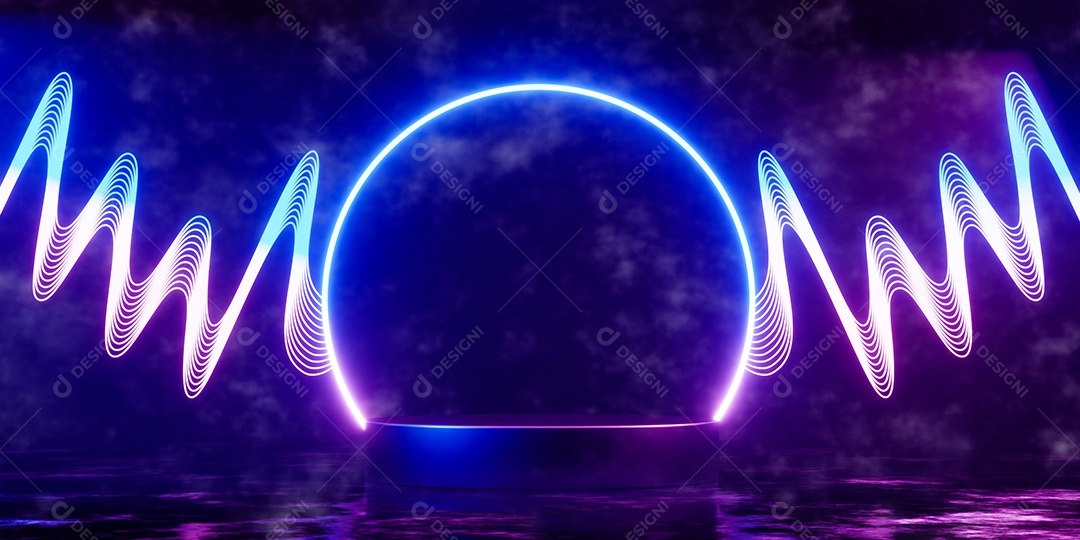 Renderização 3D Pódio luzes neon