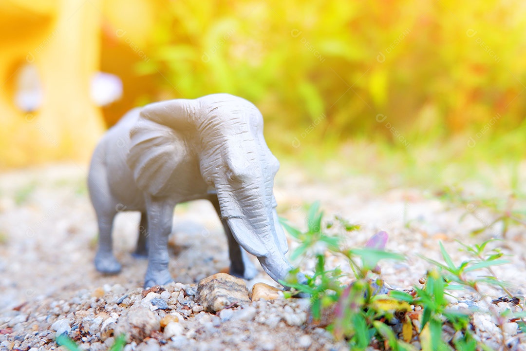 Elefante de brinquedo no quintal