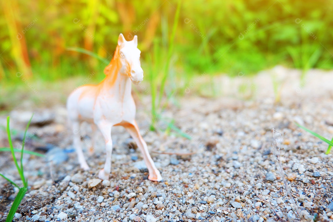 Cavalo de brinquedo no quintal