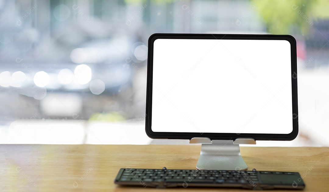 Computador portátil de tela em branco e fundo do espaço de trabalho