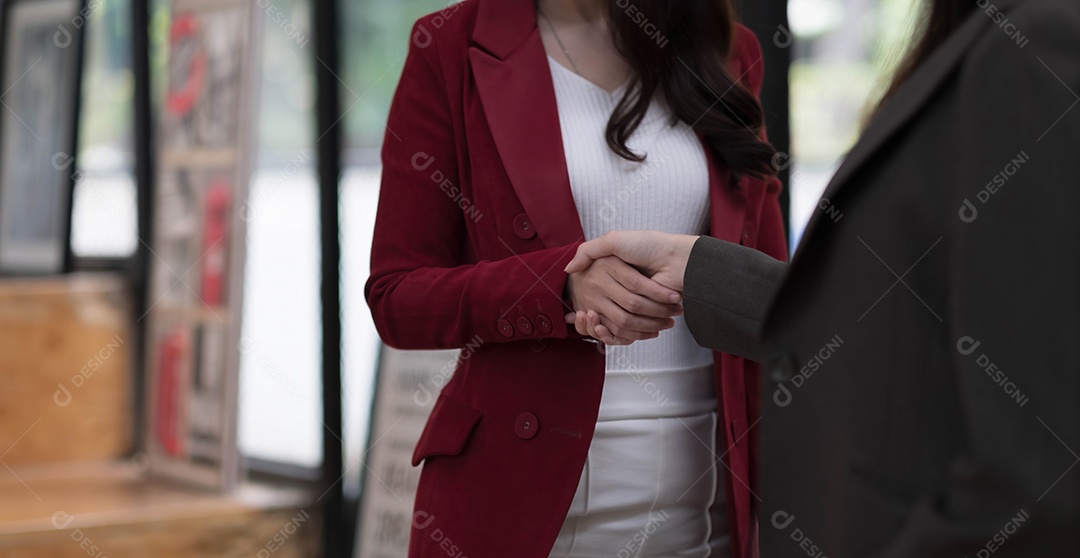 Pessoas de negócios apertando as mãos, terminando a reunião