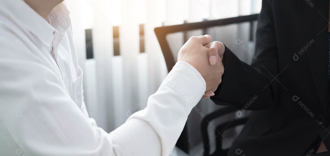 Pessoas de negócios apertando as mãos, terminando a reunião,