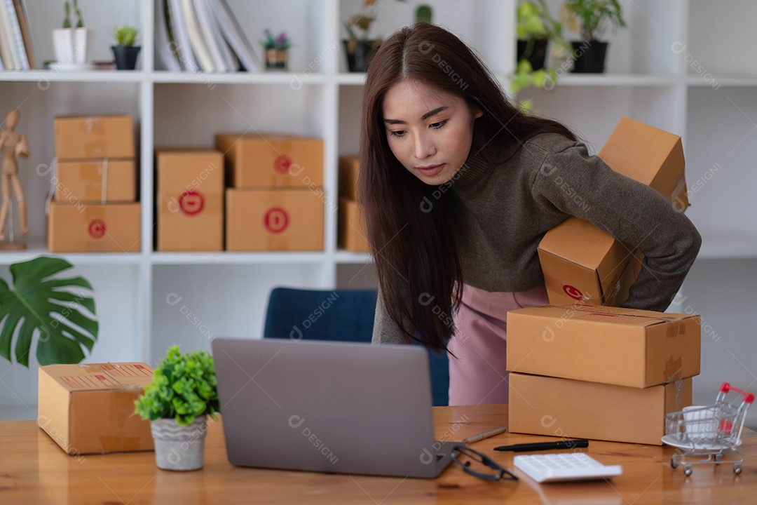 Sucesso da jovem mulher asiática para negócios on-line