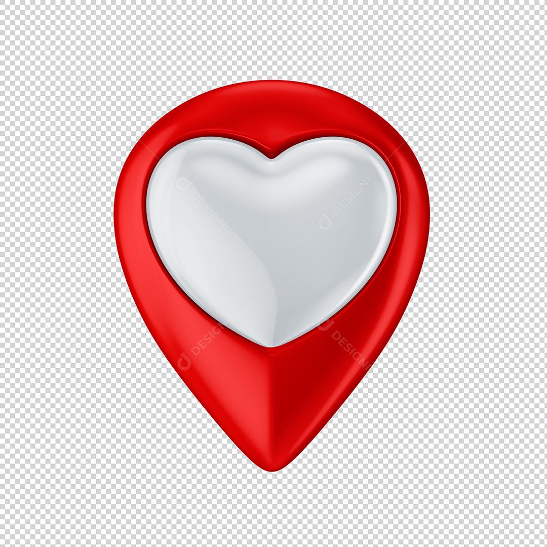 Elemento 3D Para Composição Ícone Localização Coração Vermelho PSD