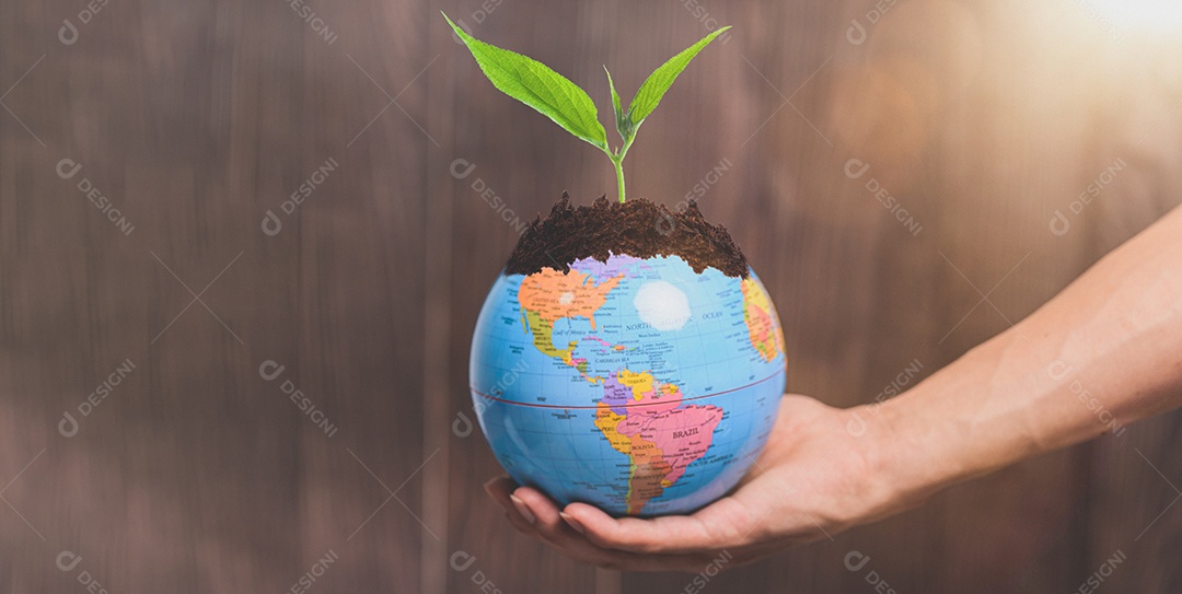 Dia Mundial do Meio Ambiente Ame o mundo Mão segurando um globo