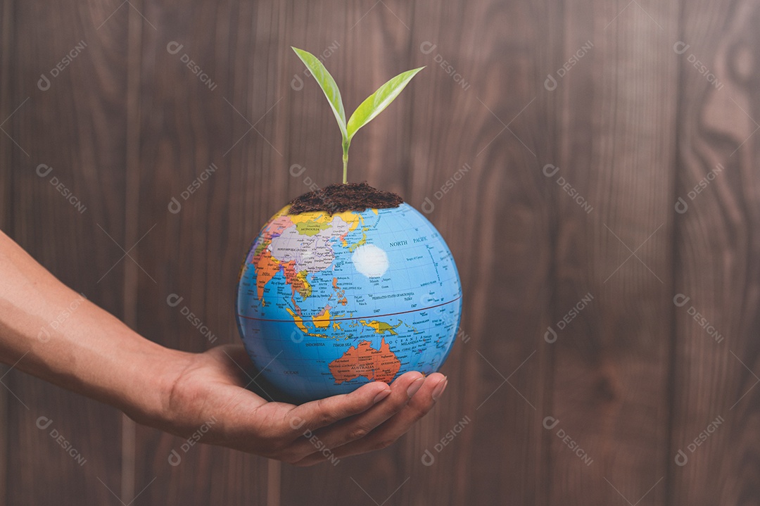 Dia Mundial do Meio Ambiente Ame o mundo Mão segurando um globo