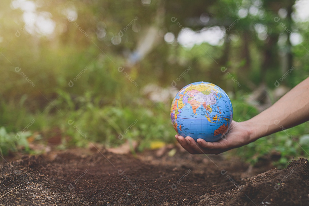 Dia Mundial do Meio Ambiente Ame o mundo Mão segurando um globo