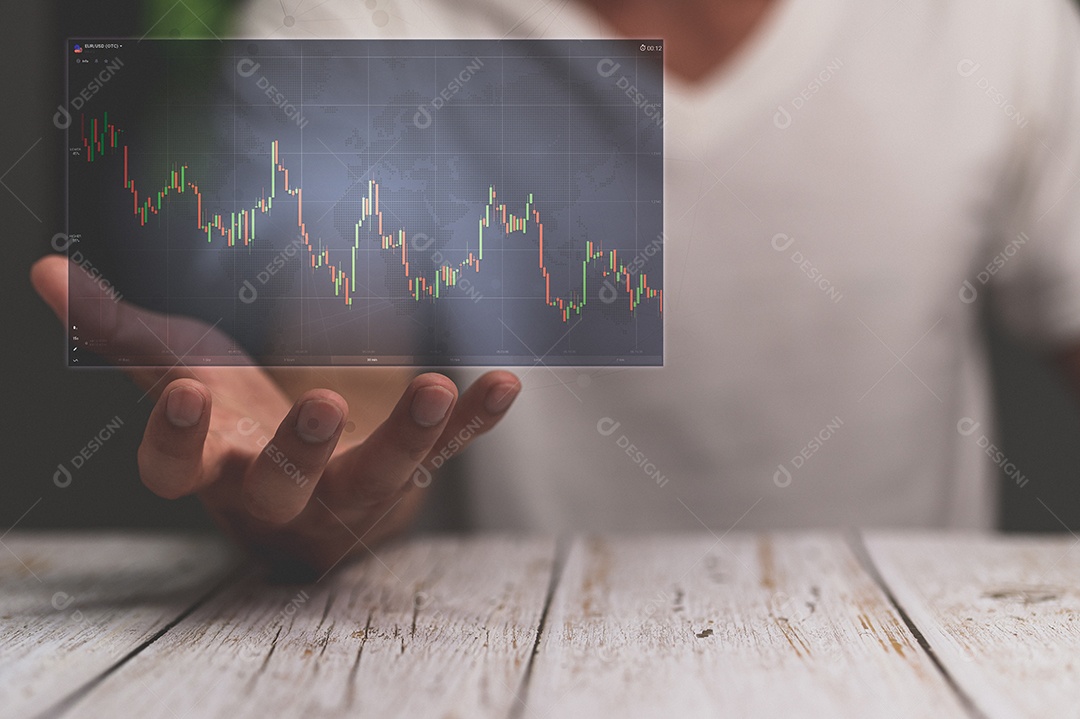 Empresário estão treinando ações mostrando um holograma.