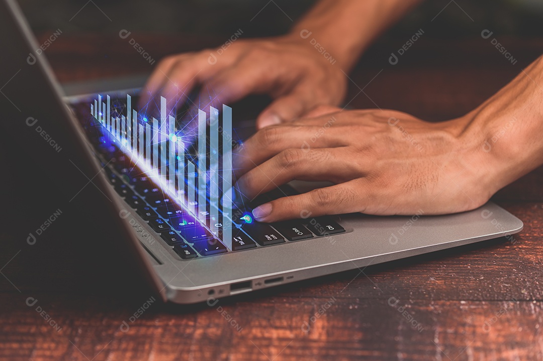 Laptop, análise e tecnologia financeira e bancária