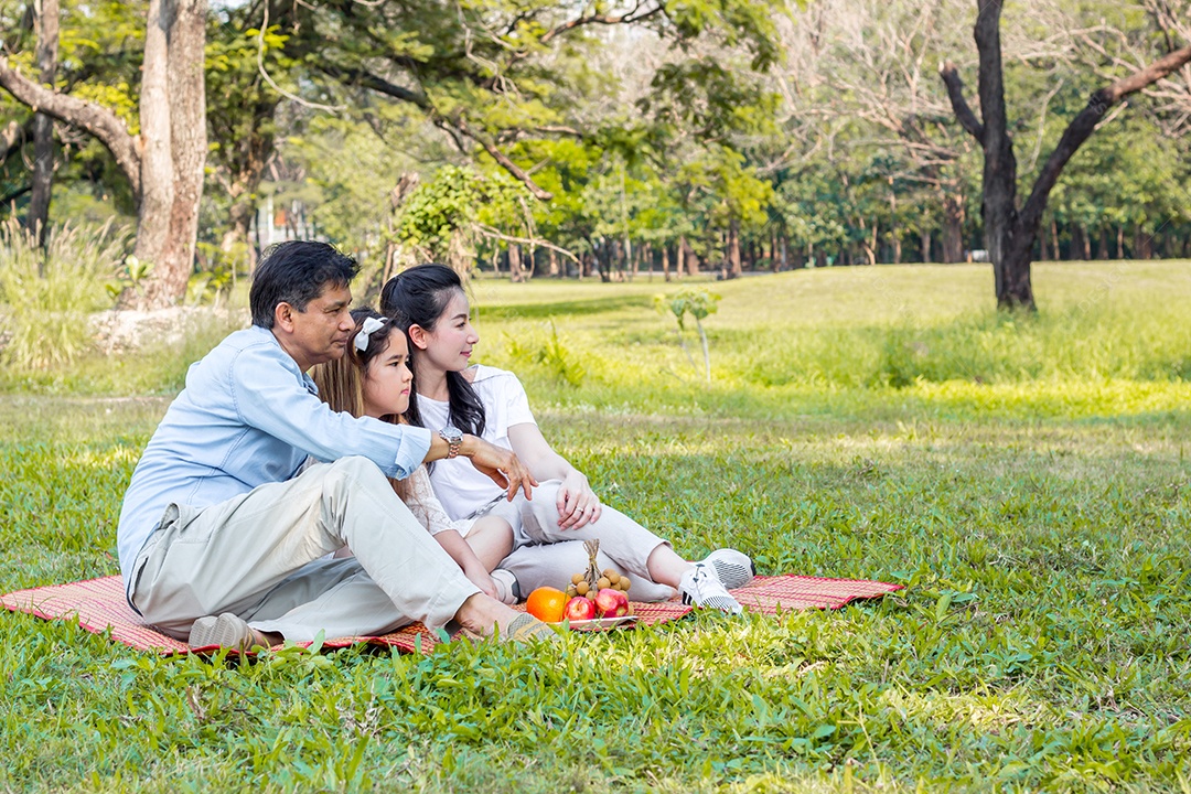 Famílias asiáticas relaxam no parque