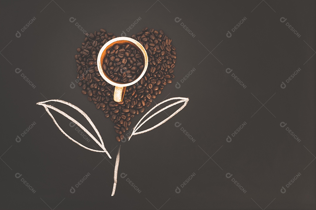 Adoro beber café, grãos de café alinham a palavra café