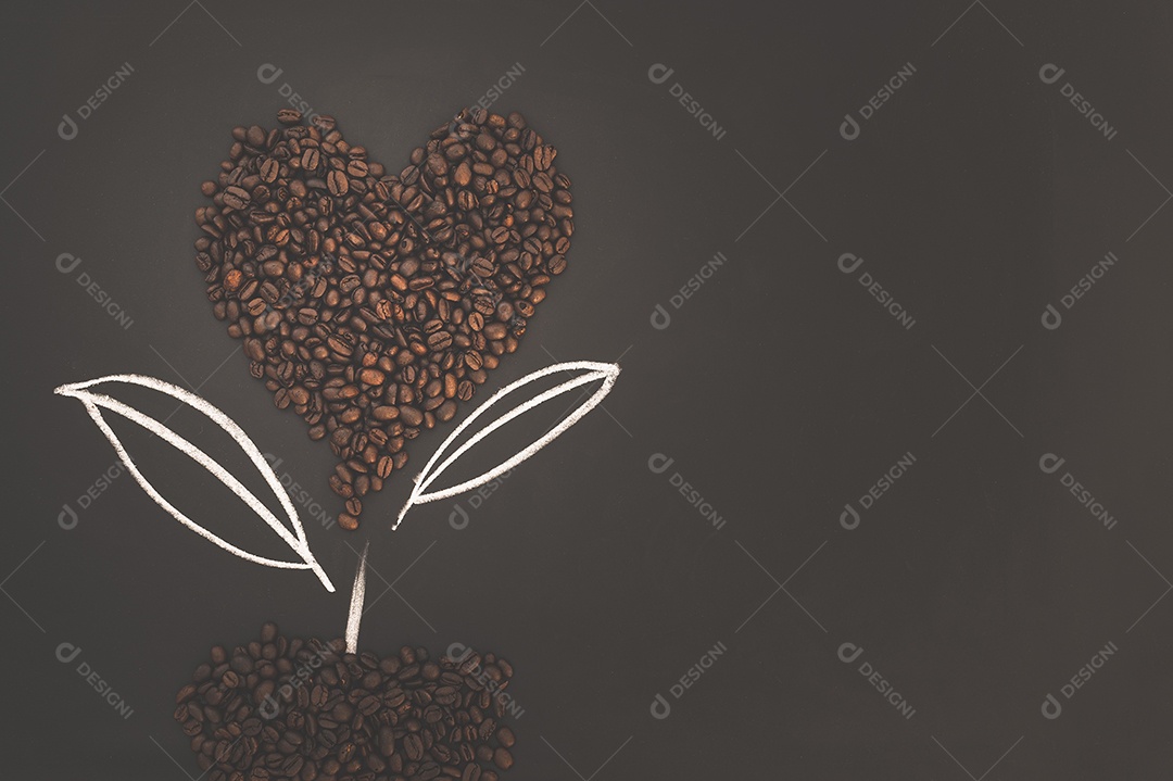 Adoro beber café, grãos de café alinham a palavra café