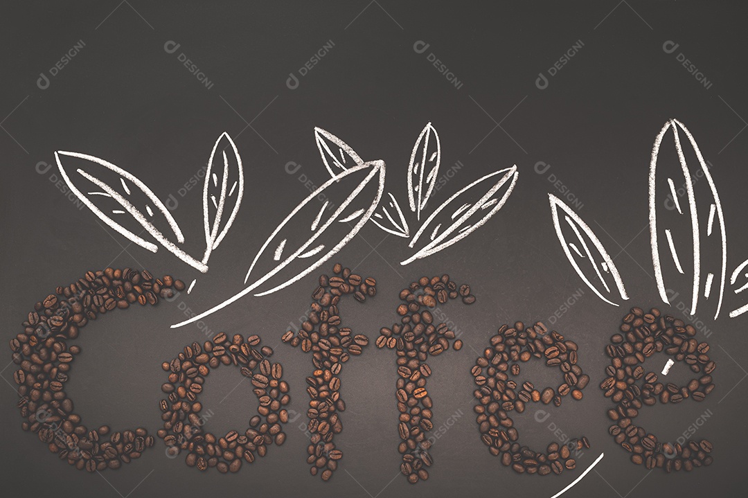 Adoro beber café, grãos de café alinham a palavra café