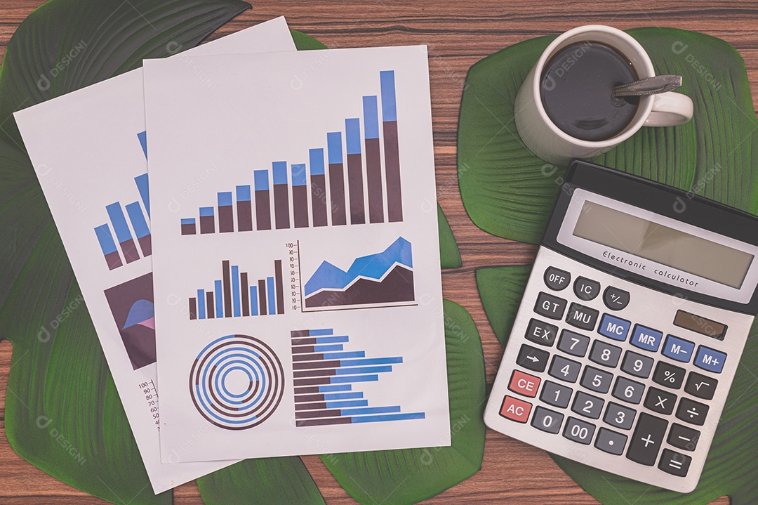 Business growth chart document and coffee cup